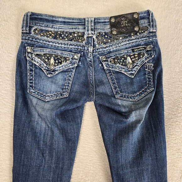 Miss Me Jeans Womens Size 26 Skinny Leg Low Rise Stretch Denim Flap Pockets Rock - Picture 4 of 15